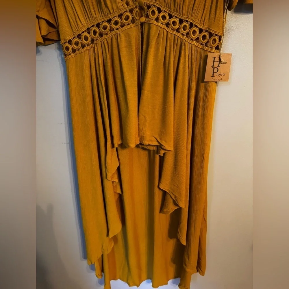 NWT Haute Project Los Angeles Mustard Yellow Boho Gauzy Kimono Cover Up Sz XL